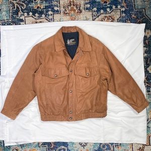 London Fog Tan Leather Bomber Jacket